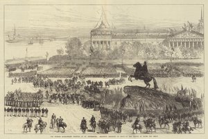 Het Russische bicentenaire festival in St. Petersburg, religieuze ceremonie voor het standbeeld van Peter de Grote